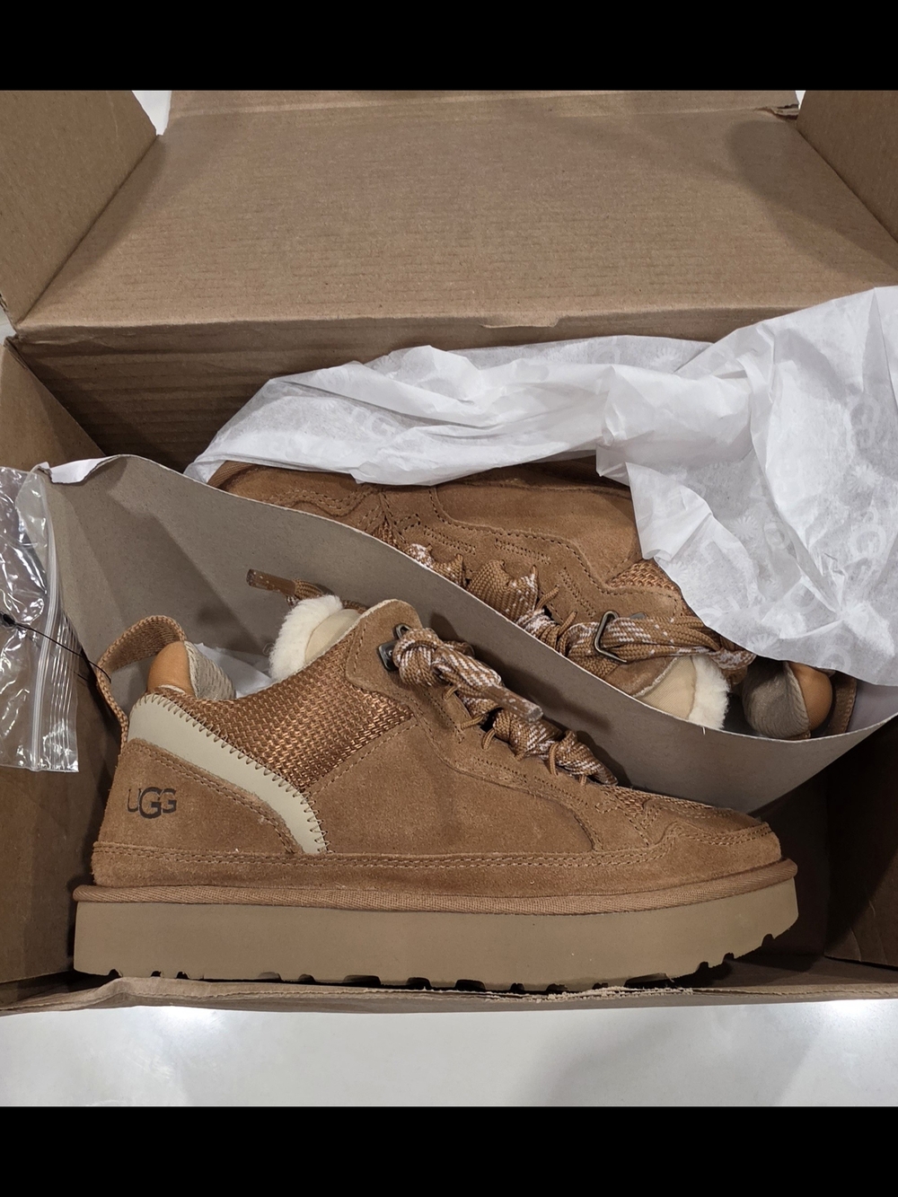 UGG Tan Suede Womens Platform Sneaker with Shearling Collar - Picture 2 of 3